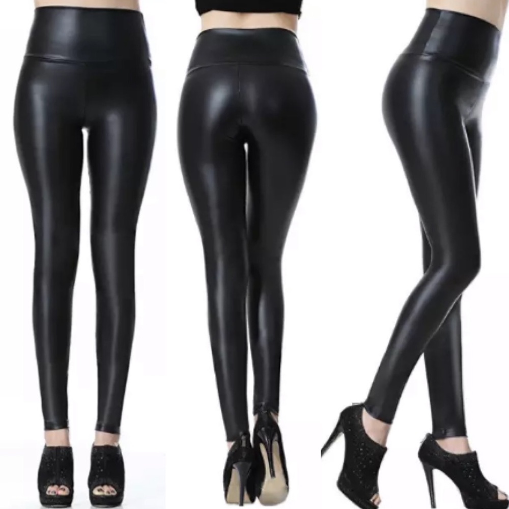🆕High Waist Faux Leather Leggings Glossy